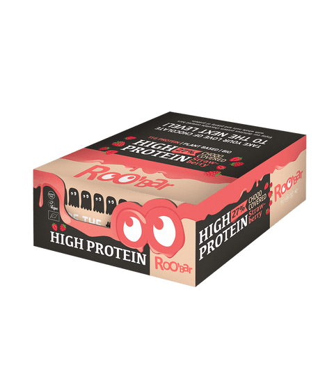 BIO kõrge valgusisaldusega roosa šokolaadiga kaetud batoon maasikatega